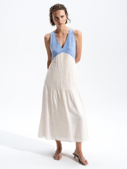 French Connection Colby Colour Block Midi Dress, White/Blue, White/Blue
