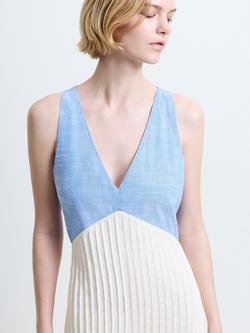 French Connection Colby Colour Block Midi Dress, White/Blue - view 2, White/Blue