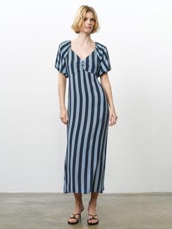 French Connection Fran Lizzie Puff Sleeve Midi Dress, Blue, Blue