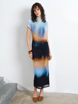 French Connection Marina Mesh Ombre Column Dress, Blue/Multi, Blue/Multi