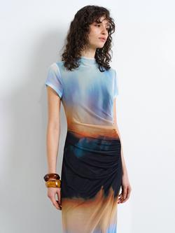 French Connection Marina Mesh Ombre Column Dress, Blue/Multi - view 2, Blue/Multi