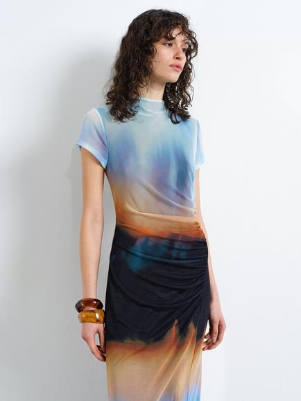 French Connection Marina Mesh Ombre Column Dress, Blue/Multi - view 2, Blue/Multi
