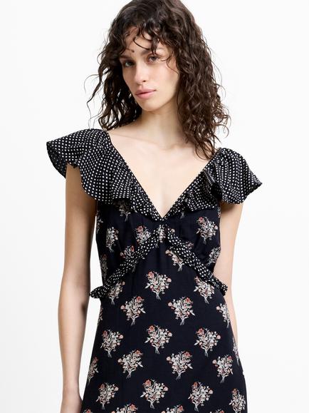 French Connection Millie Floral Ruffle Dress, Black/Multi - view 2, Black/Multi