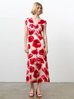 French Connection Poppy Lizzie Front Twist Dress, Red/Multi, Red/Multi