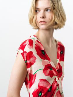 French Connection Poppy Lizzie Front Twist Dress, Red/Multi - view 2, Red/Multi