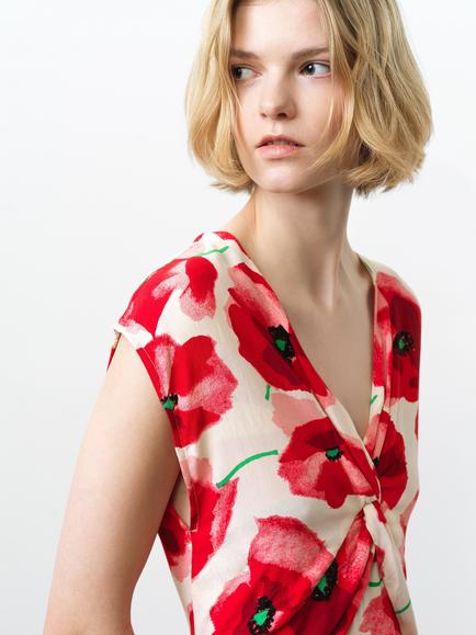 French Connection Poppy Lizzie Front Twist Dress, Red/Multi - view 2, Red/Multi
