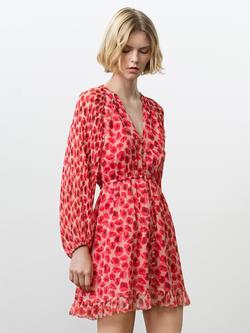 French Connection Poppy Emina Pleated Puff Sleeve Mini Dress, Red/Multi, Red/Multi