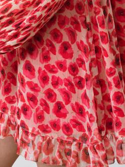 French Connection Poppy Emina Pleated Puff Sleeve Mini Dress, Red/Multi - view 2, Red/Multi