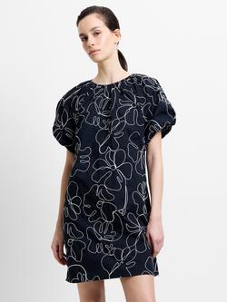 French Connection Rhodes Embroidered Floral Mini Dress, Black/Cream, Black/Cream