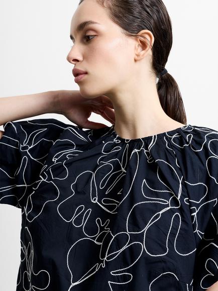 French Connection Rhodes Embroidered Floral Mini Dress, Black/Cream - view 2, Black/Cream