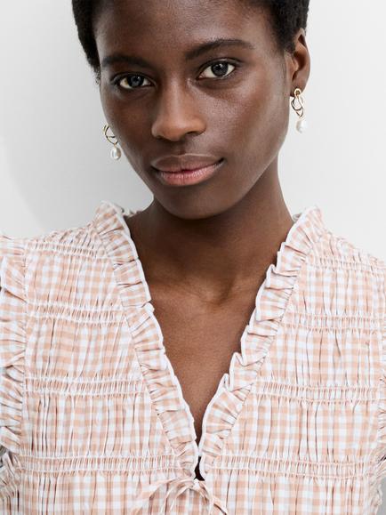 French Connection Rhodes Poplin Gingham Smocked Dress, Almond Nude - view 2, Almond Nude