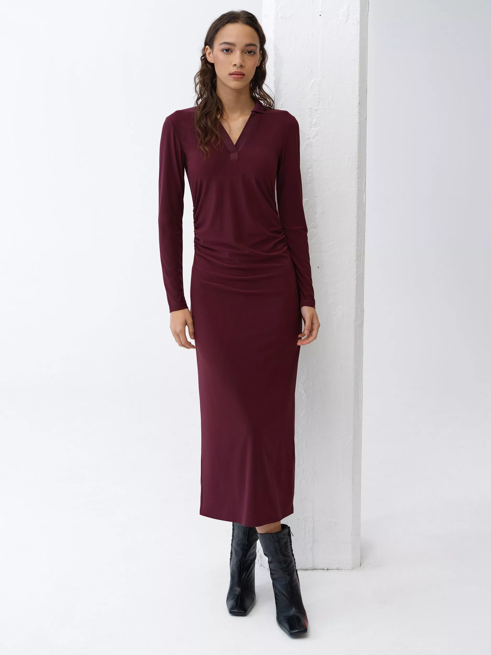 burgundy jumper dress uk Jumper Dress With Long Sleeves Bow Tie Detail Burgundy Sale  Styledup.co.uk