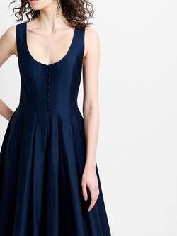 French Connection Scoop Neck Sateen Midi Dress, Marine - view 2, Marine