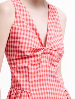 French Connection Sheila Voluminous Gingham Midi Dress, Watermelon Red - view 2, Watermelon Red