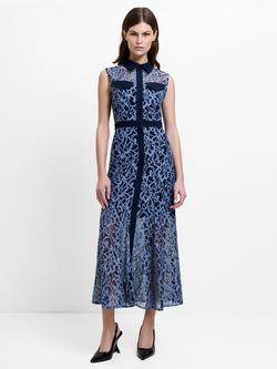 French Connection Skye Lace Godet Shirt Dress, Blue Lace Mix, Blue Lace Mix