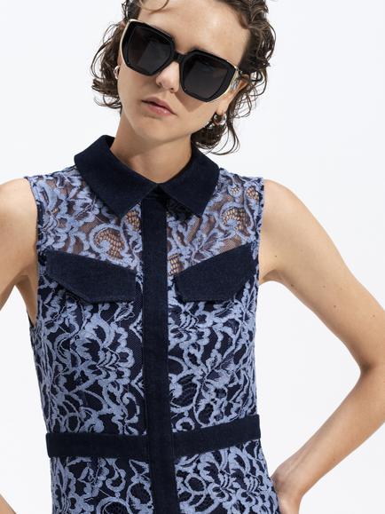 French Connection Skye Lace Godet Shirt Dress, Blue Lace Mix - view 2, Blue Lace Mix