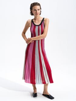 French Connection Theo Stripe Knitted Dress, Watermelon Road, Watermelon Red