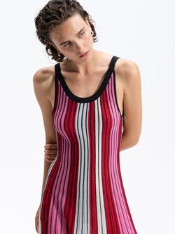 French Connection Theo Stripe Knitted Dress, Watermelon Road - view 2, Watermelon Red