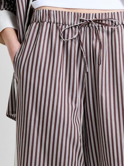 French Connection Alexis Cotton Striped Wide Leg Trousers, Brown/Porcelain - view 2, Brown/Porcelain