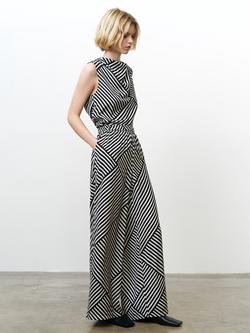 French Connection Striped Damasco Wide Leg Trousers, Cream/Black, Cream/Black