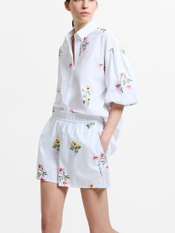 French Connection Alissa Embroidered Floral Shorts, White, White