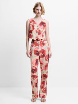 French Connection Poppy Dallas Floral Wide Leg Jeans, Red/Multi, Red/Multi