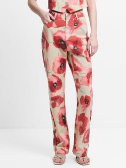 French Connection Poppy Dallas Floral Wide Leg Jeans, Red/Multi - view 2, Red/Multi