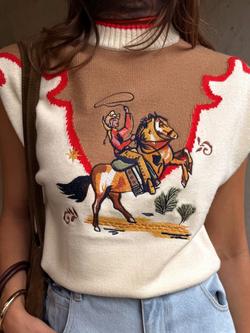 Never Fully Dressed Cowgirl Knitted Tank Top, Cream/Multi - view 2, Cream/Multi