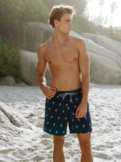 Chelsea Peers Embroidered Island Palm Swim Shorts, Navy, Navy