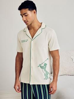 Chelsea Peers Stretch Cotton Embroidered Leisure Club Print Long Pyjama Set, Green - view 2, Green