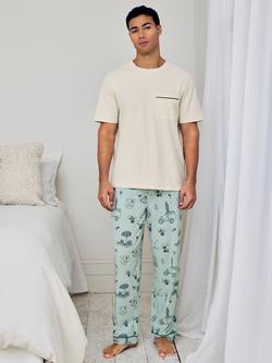 Chelsea Peers Stretch Cotton Weekend Club Print Pyjama Set, Teal, Teal