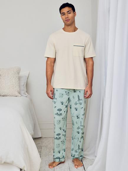 Chelsea Peers Stretch Cotton Weekend Club Print Pyjama Set, Teal, Teal