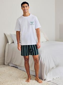 Chelsea Peers Stretch Cotton Embroidered Leisure Club Print Short Pyjama Set, Green, Green