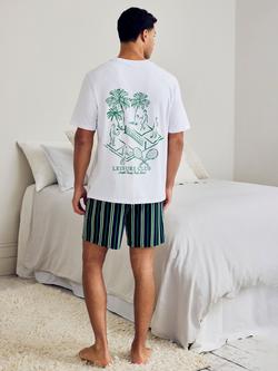 Chelsea Peers Stretch Cotton Embroidered Leisure Club Print Short Pyjama Set, Green - view 2, Green