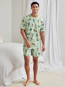 Chelsea Peers Stretch Cotton Frog House Print Short Pyjama Set, Khaki, Khaki