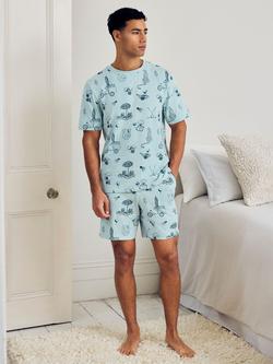 Chelsea Peers Stretch Cotton Weekend Club Print Short Pyjama Set, Teal, Teal
