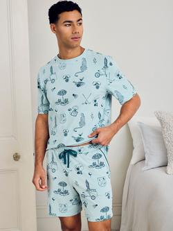 Chelsea Peers Stretch Cotton Weekend Club Print Short Pyjama Set, Teal - view 2, Teal
