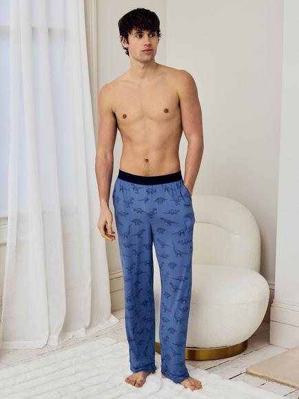 Chelsea Peers Jurassic Dinosaur Print Long Pyjama Bottoms, Blue, Blue