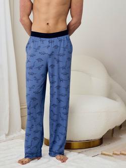 Chelsea Peers Jurassic Dinosaur Print Long Pyjama Bottoms, Blue - view 2, Blue
