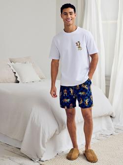 Chelsea Peers Stretch Cotton Boxing Leopards Print Short Pyjama Set, Navy, Navy