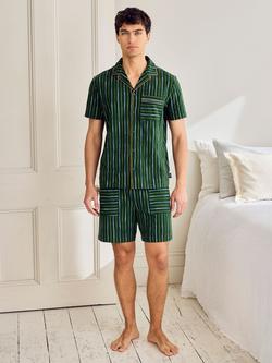Chelsea Peers Stretch Cotton Stripe Print Short Pyjama Set, Khaki, Khaki