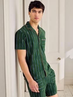 Chelsea Peers Stretch Cotton Stripe Print Short Pyjama Set, Khaki - view 2, Khaki