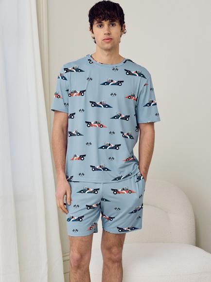 Chelsea Peers Frog Rally Print Short Pyjama Set, Blue, Blue