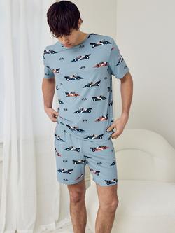 Chelsea Peers Frog Rally Print Short Pyjama Set, Blue - view 2, Blue