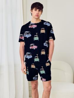 Chelsea Peers Safari Joyride Print Short Pyjama Set, Navy, Navy