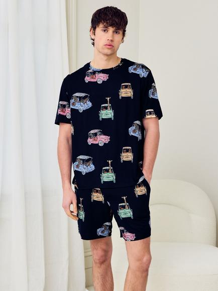 Chelsea Peers Safari Joyride Print Short Pyjama Set, Navy, Navy