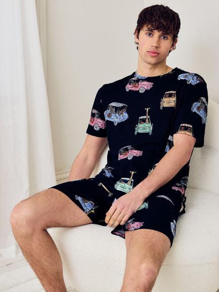 Chelsea Peers Safari Joyride Print Short Pyjama Set, Navy - view 2, Navy