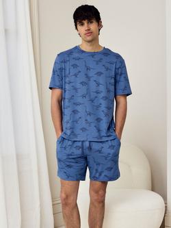 Chelsea Peers Jurassic Dinosaur Print Short Pyjama Set, Blue, Blue