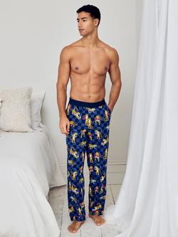 Chelsea Peers Stretch Cotton Boxing Leopards Print Long Pyjama Bottoms, Navy, Navy