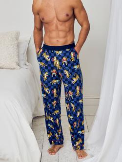 Chelsea Peers Stretch Cotton Boxing Leopards Print Long Pyjama Bottoms, Navy - view 2, Navy